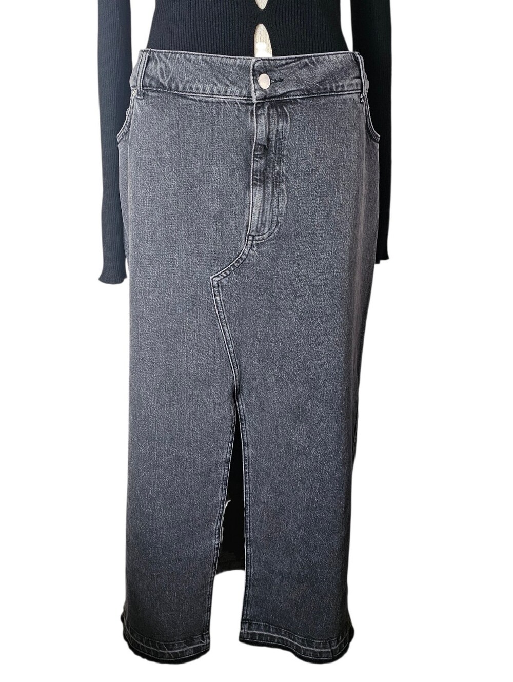 Aligne Charcoal Maxi Denim Skirt - Size 14 Anthropologie 90s Grunge Minimalist